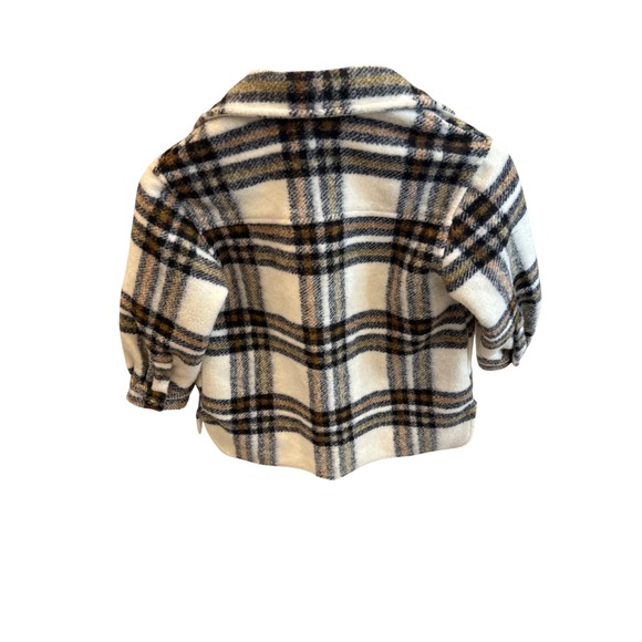 Zara Kids Plaid Button-Up Shirt Jacket, Cream, Brown, Checkered Shacket - Picture 8 of 11